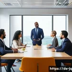 심리적 안전감 조성을 위한 문화적 접근 방식 - A diverse multinational office team engaged in a collaborative meeting around a modern conference ta...