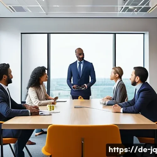 심리적 안전감 조성을 위한 문화적 접근 방식 - A diverse multinational office team engaged in a collaborative meeting around a modern conference ta...