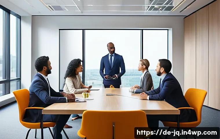 심리적 안전감 조성을 위한 문화적 접근 방식 - A diverse multinational office team engaged in a collaborative meeting around a modern conference ta...